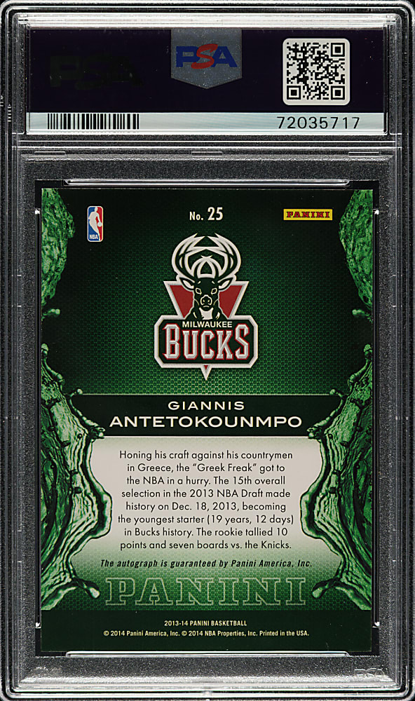 2013-2014 Panini Rising Tide Autographs Basketball #25 Giannis Antetokounmpo Rookie PSA GEM MINT 10 with GEM MINT 10 Signature
