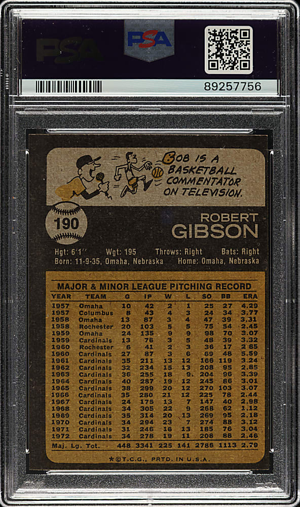 1973 Topps #190 Bob Gibson PSA MINT 9