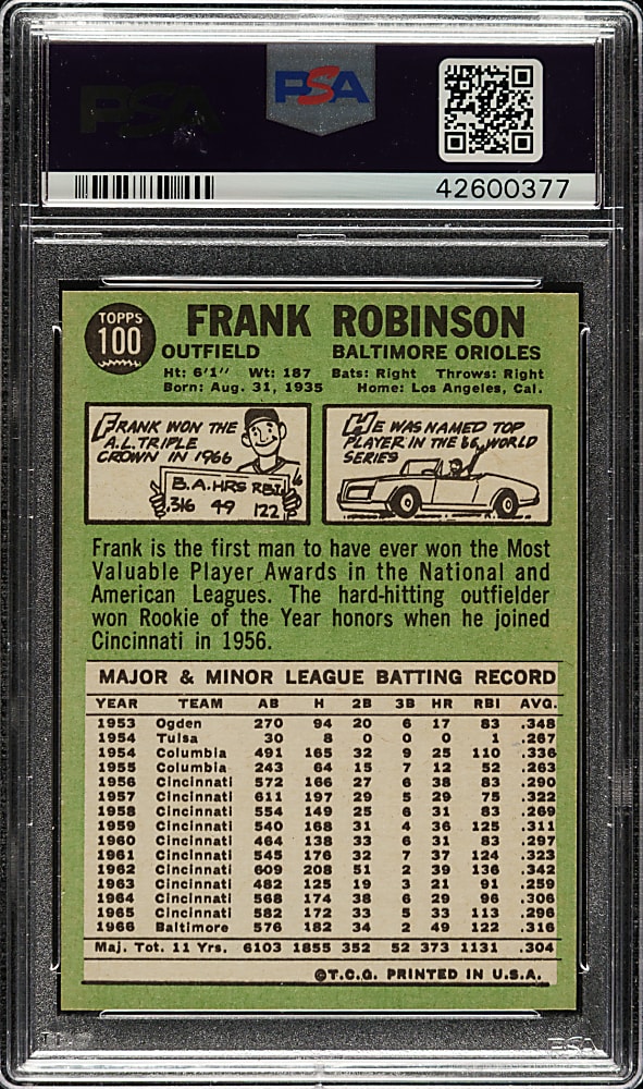 1967 Topps #100 Frank Robinson PSA MINT 9