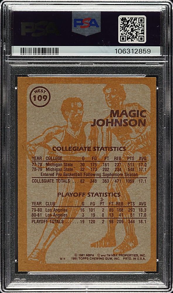1981-1982 Topps Basketball #109 Magic Johnson Super Action PSA MINT 9