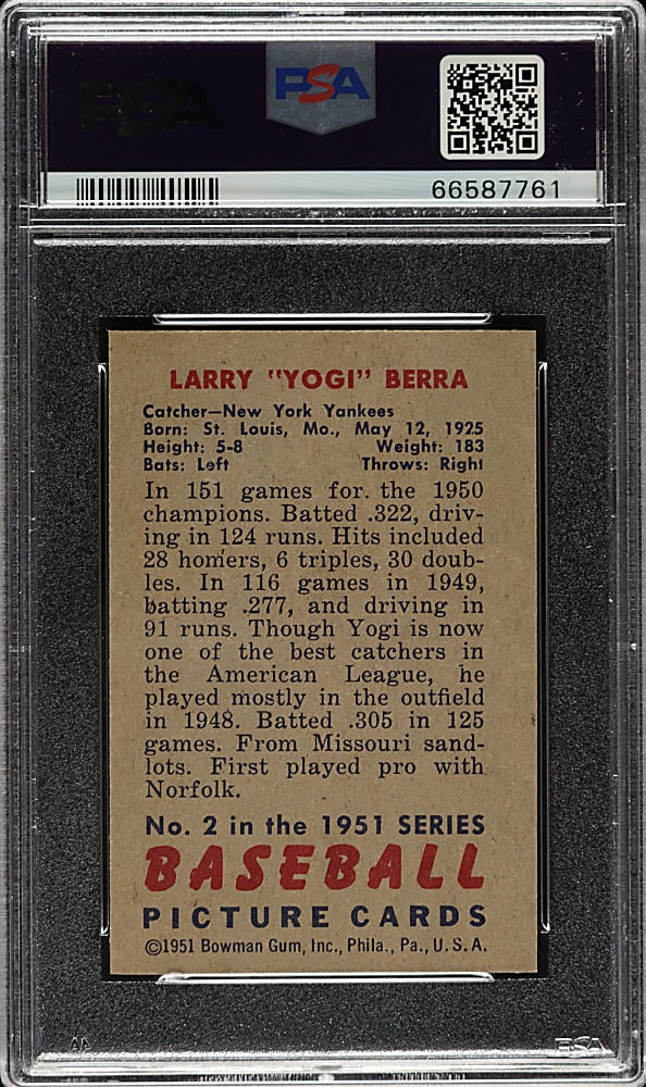 1951 Bowman #2 Yogi Berra PSA NM-MT 8