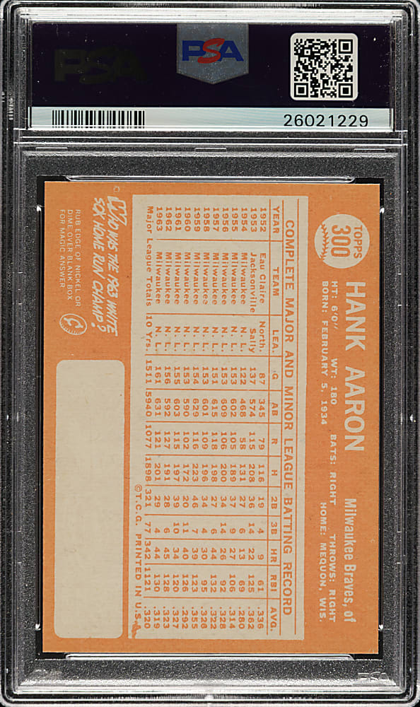 1964 Topps #300 Hank Aaron PSA MINT 9