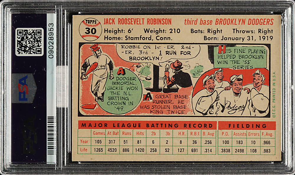 1956 Topps #30 Jackie Robinson White Back PSA NM-MT 8 (MBA Silver Diamond)