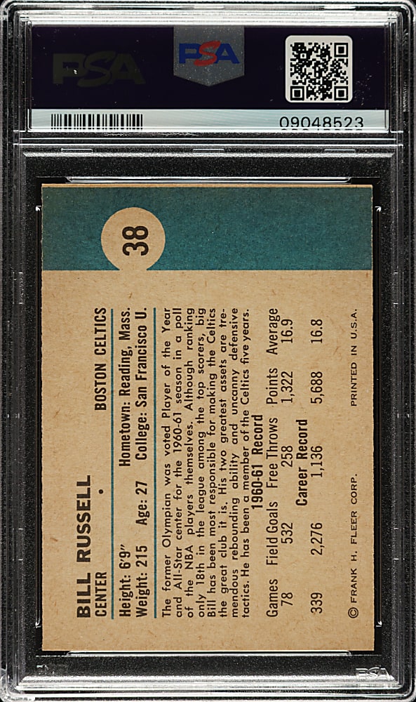 1961-1962 Fleer Basketball #38 Bill Russell PSA NM-MT 8