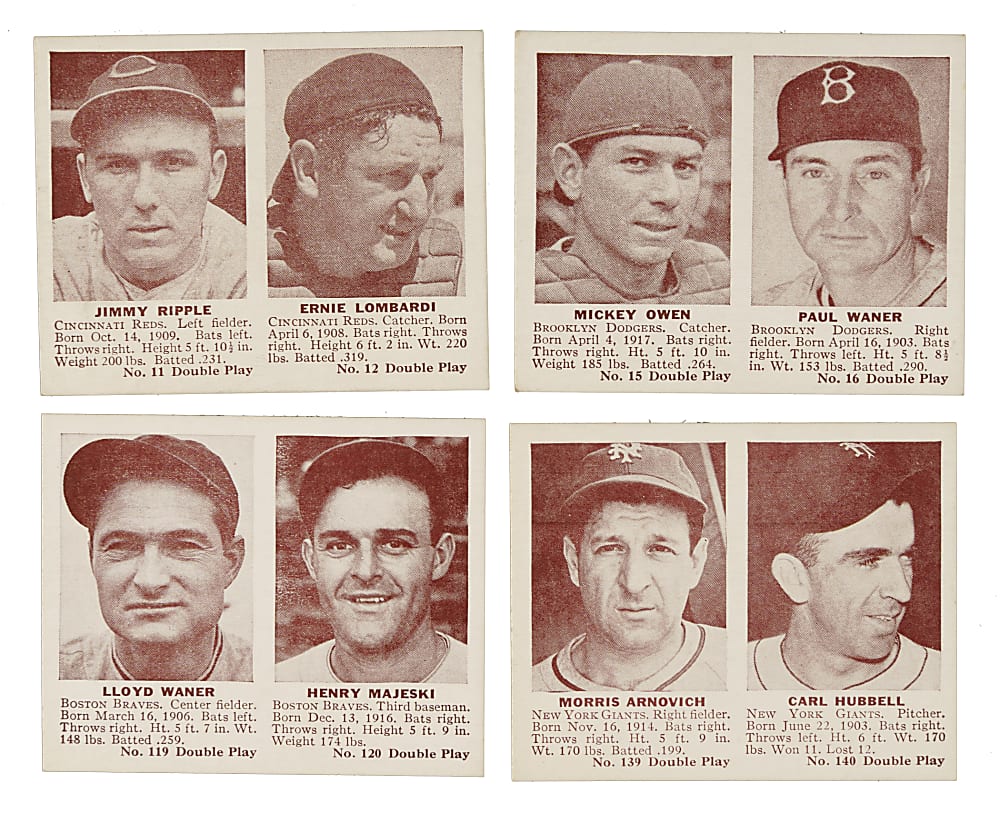 1941 R330 Double Play Collection (34) Including Carl Hubbell, Paul Waner and Lloyd Waner