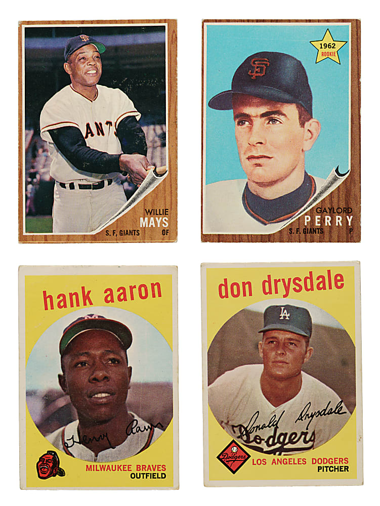 1958 to 1968 Topps Collection (65) Including Hank Aaron, Willie Mays, and Gaylord Perry Rookie