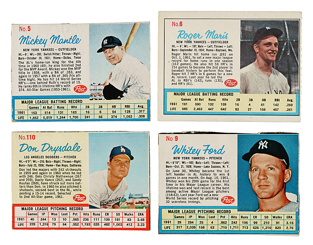 1961 to 1963 Post Cereal Collection (26) Including Mickey Mantle, Whitey Ford and Roger Maris