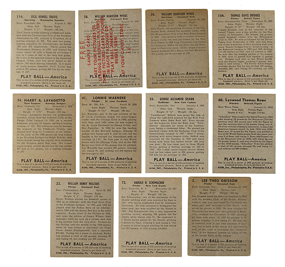 1939 R334 Play Ball Collection (15) Including Paul Waner, Arky Vaughan, and One Sample Back