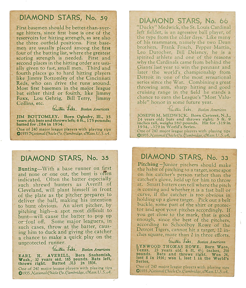 1934-1936 R327 Diamond Stars Collection (15) Including Jim Bottomley, Ducky Medwick, and Earl Averill