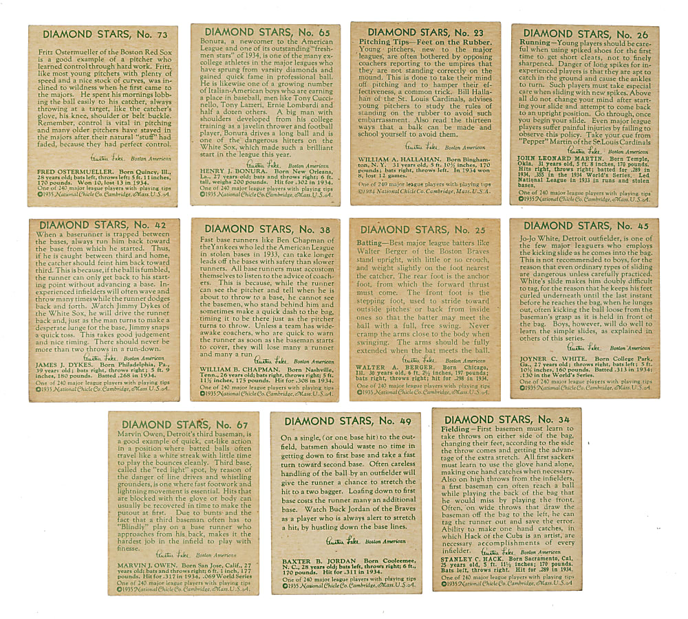 1934-1936 R327 Diamond Stars Collection (15) Including Jim Bottomley, Ducky Medwick, and Earl Averill
