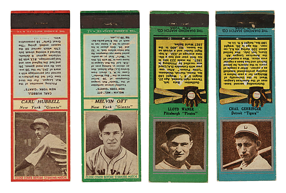 1934 to 1937 Diamond Matchbooks Collection (14) Including Mel Ott, Lloyd Waner, and Carl Hubbell