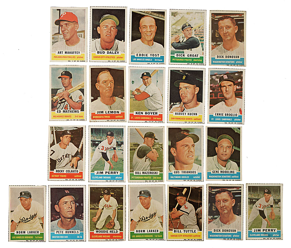 1961 Bazooka Partial Set (22/36) Including Ed Mathews, Minnie Minoso, and Warren Spahn