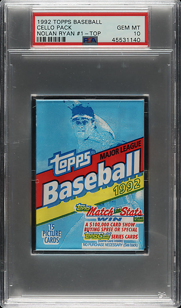 1992 Topps Unopened Cello Pack PSA GEM MINT 10 - Nolan Ryan on Top