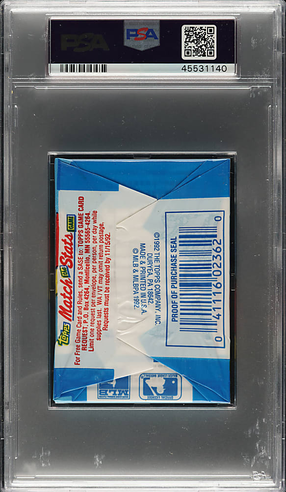 1992 Topps Unopened Cello Pack PSA GEM MINT 10 - Nolan Ryan on Top