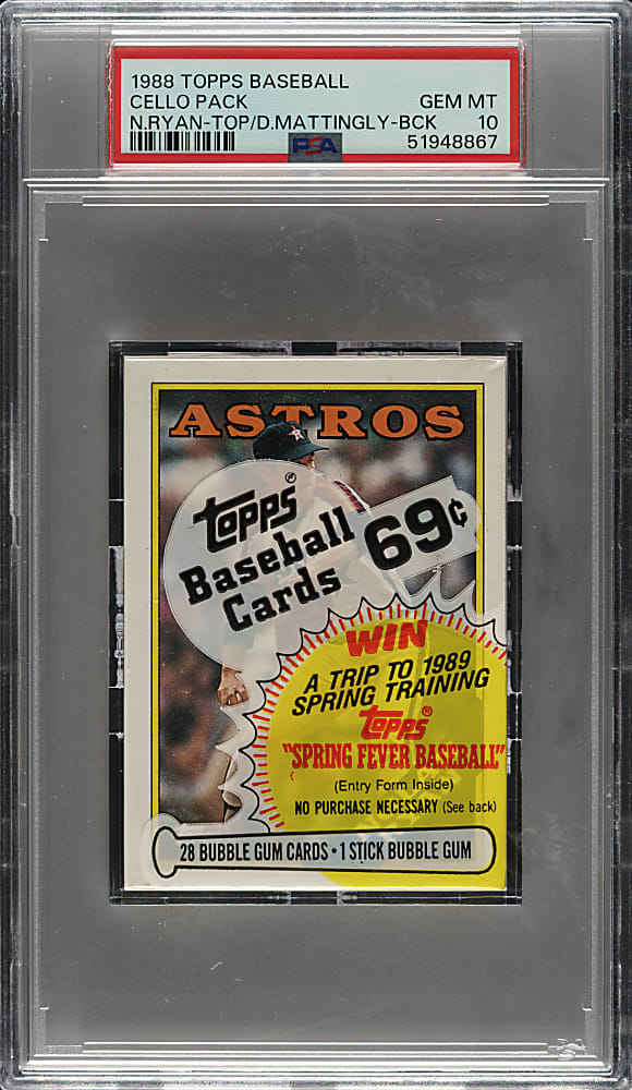 1988 Topps Unopened Cello Pack PSA GEM MINT 10 - Nolan Ryan on Top and Don Mattingly on Back
