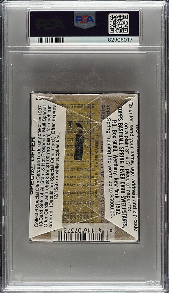 1987 Topps Unopened Cello Pack PSA GEM MINT 10 - Nolan Ryan on Top