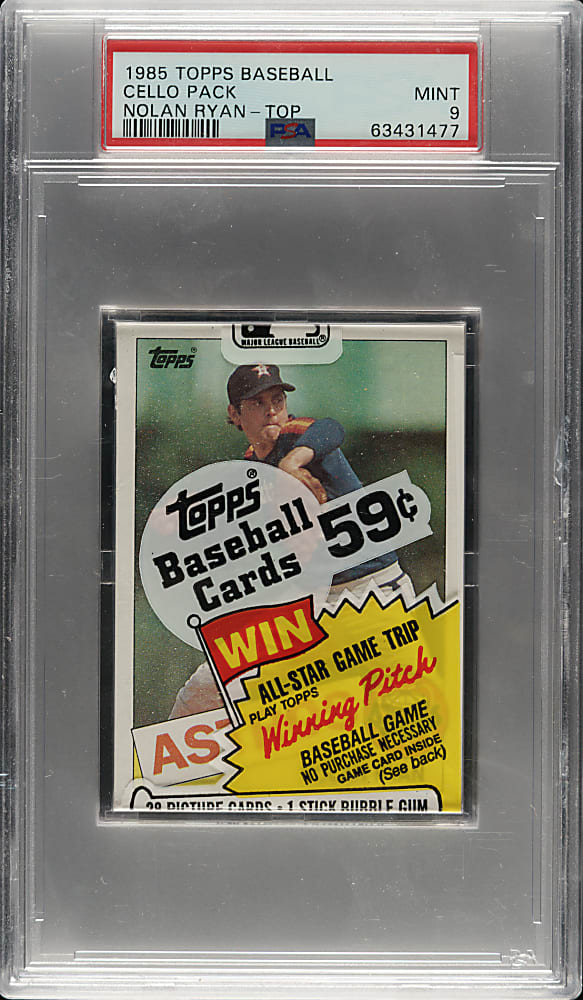 1985 Topps Unopened Cello Pack PSA MINT 9 - Nolan Ryan on Top