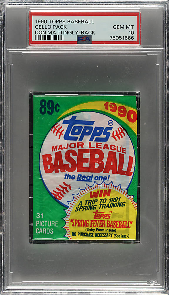 1990 Topps Unopened Cello Pack PSA GEM MINT 10 - Don Mattingly on Back