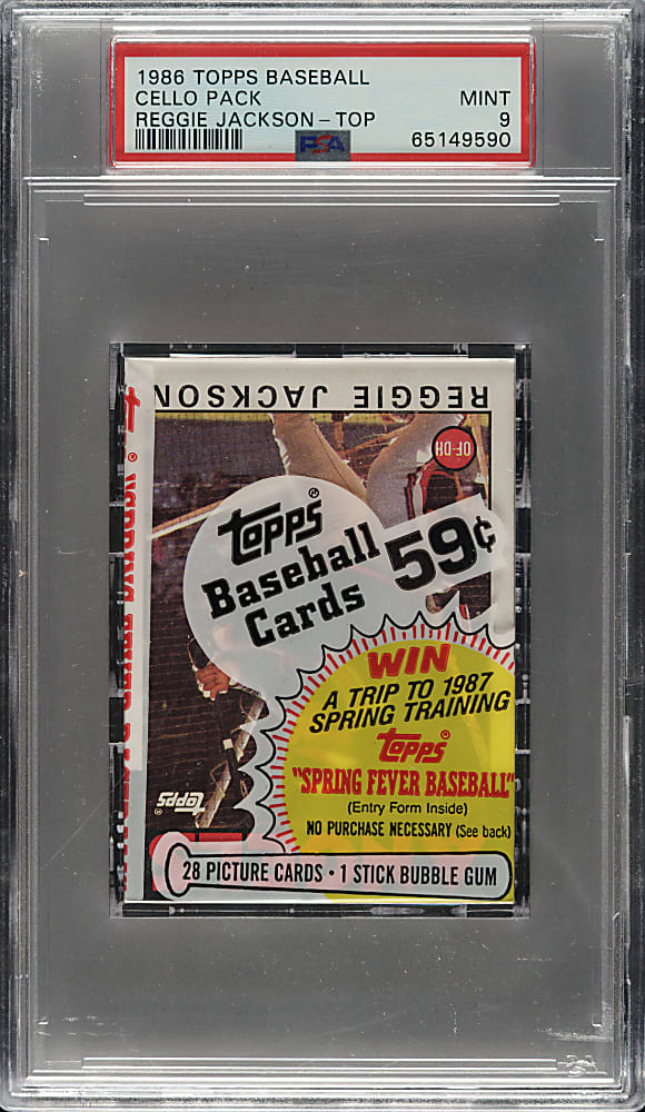 1986 Topps Unopened Cello Pack PSA MINT 9 - Reggie Jackson on Top
