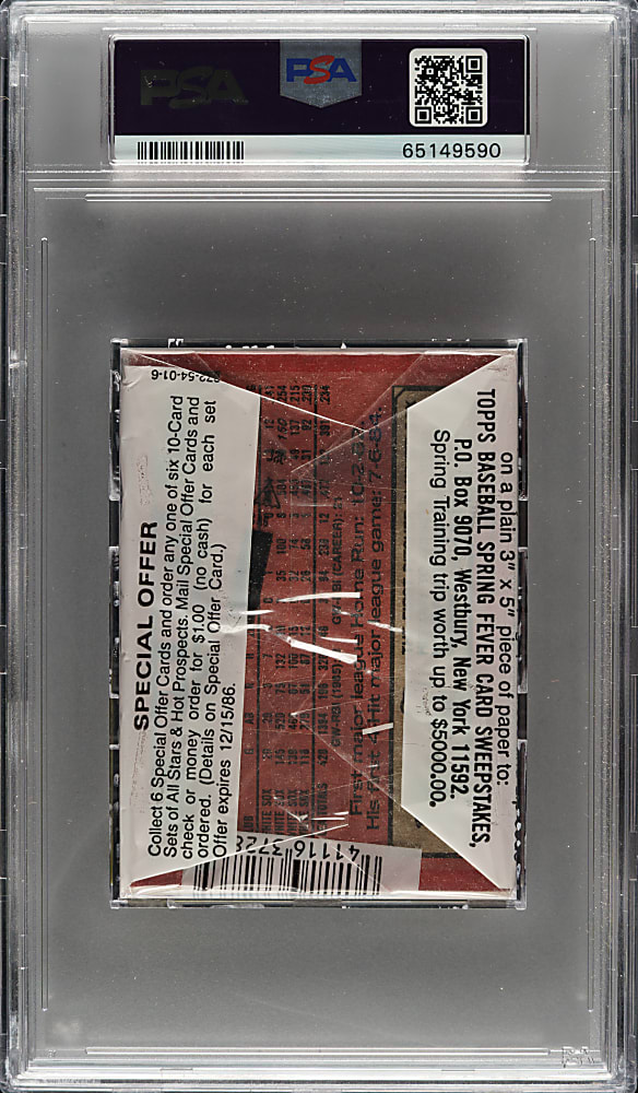1986 Topps Unopened Cello Pack PSA MINT 9 - Reggie Jackson on Top
