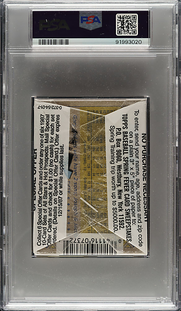 1987 Topps Unopened Cello Pack PSA MINT 9 - Don Mattingly on Top