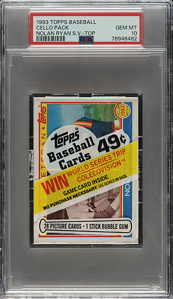 1983 Topps Unopened Cello Pack PSA GEM MINT 10 - Nolan Ryan Super Veteran on Top