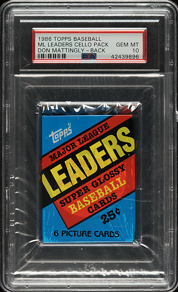 1986 Topps Major League Leaders Unopened Cello Pack PSA GEM MINT 10 - Don Mattingly on Back