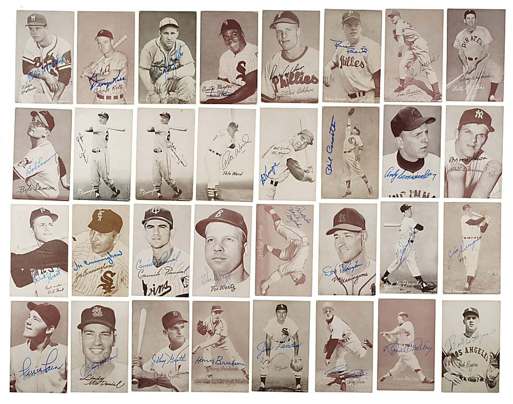 Signed 1947-1966 Exhibits Collection (60) Including Pee Wee Reese, Al Kaline, and Warren Spahn