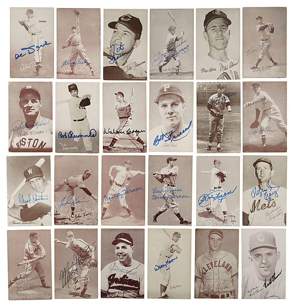 Signed 1947-1966 Exhibits Collection (60) Including Pee Wee Reese, Al Kaline, and Warren Spahn