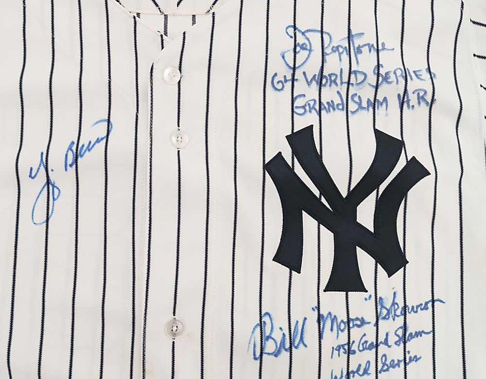 2009 New York Yankees World Series Grand Slam Multi-Signed Jersey with Multiple Inscriptions Including Yogi Berra