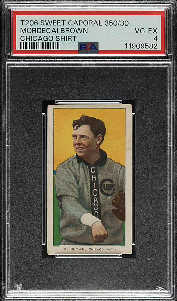 1909-1911 T206 White Border Mordecai Brown Chicago on Shirt PSA VG-EX 4