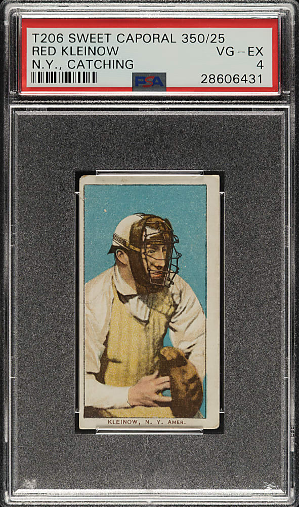 1909-1911 T206 White Border Red Kleinow New York, Catching PSA VG-EX 4