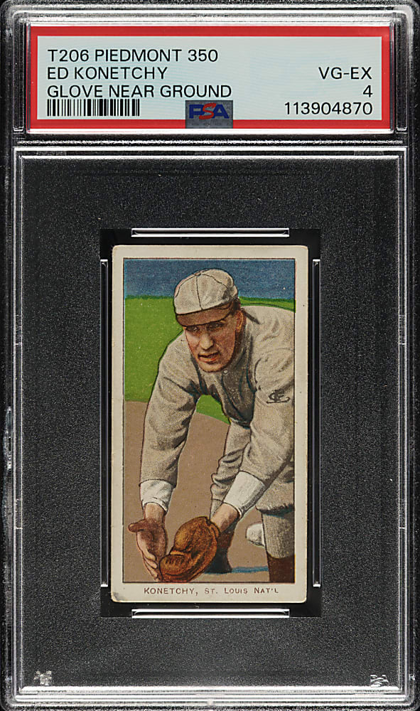 1909-1911 T206 White Border Ed Konetchy Glove Near Ground PSA VG-EX 4