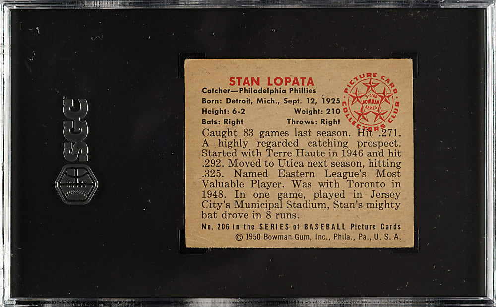 1950 Bowman #206 Stan Lopata SGC VG 3