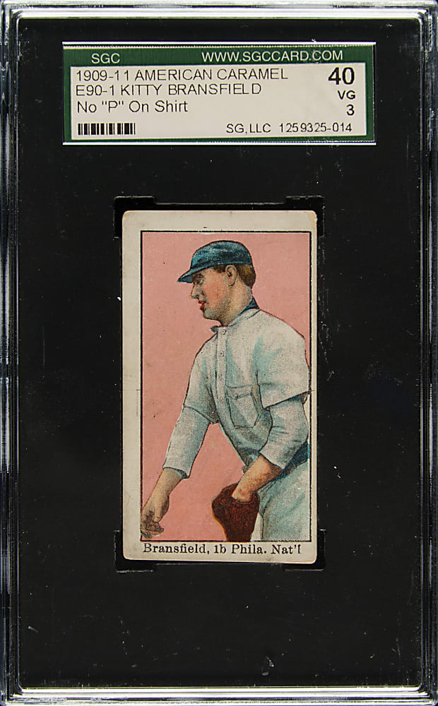 1909-1911 E90-1 American Caramel Kitty Bransfield No "P" on Shirt SGC VG 40