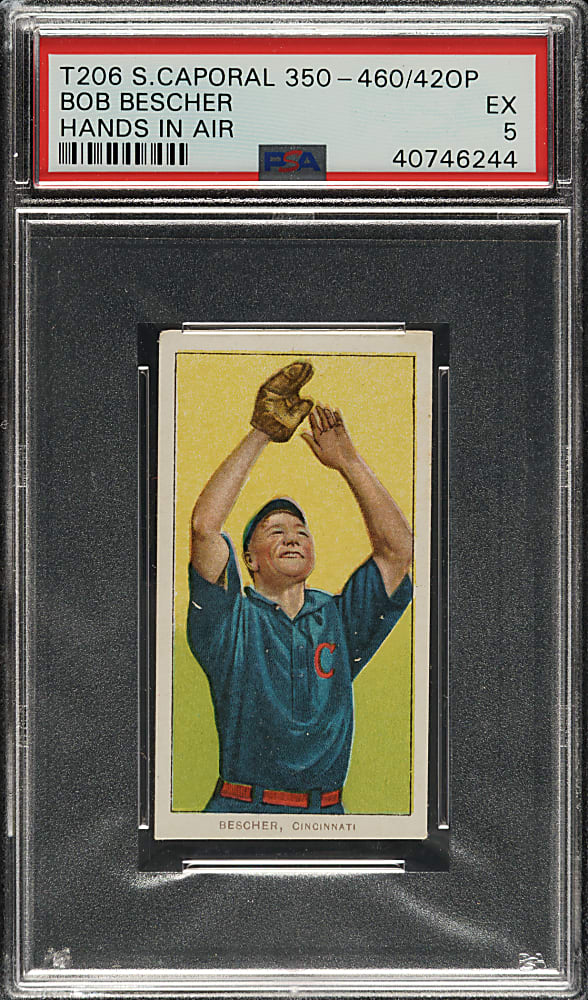 1909-1911 T206 White Border Bob Bescher Hands In Air PSA EX 5