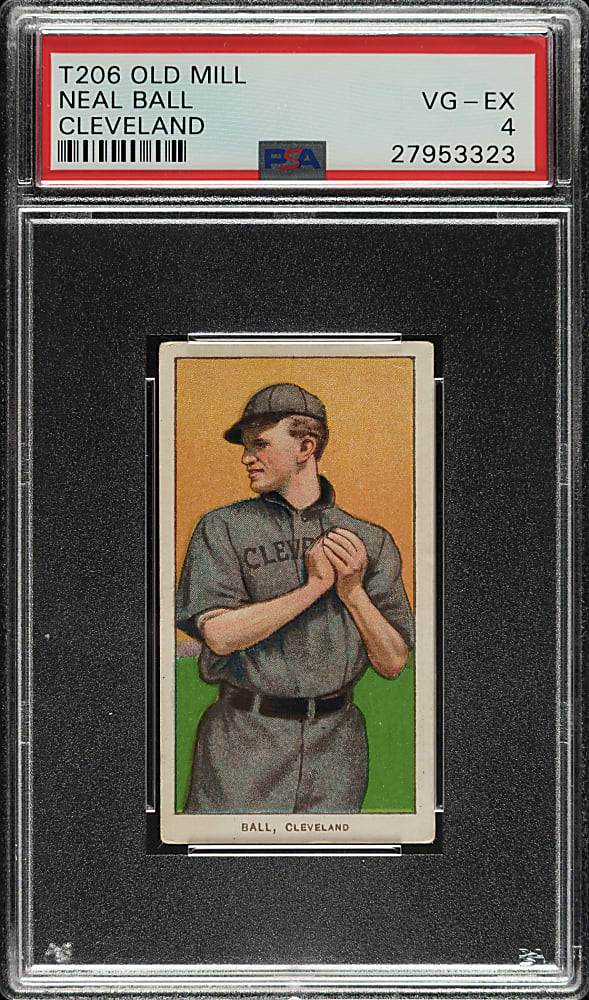 1909-1911 T206 White Border Neal Ball Cleveland PSA VG-EX 4 - Old Mill Back