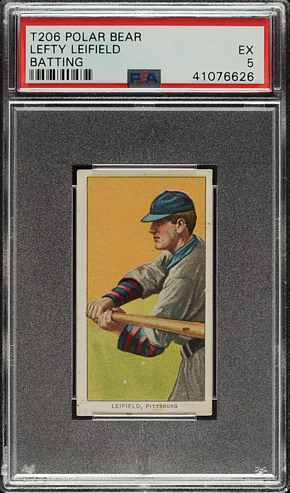 1909-1911 T206 White Border Lefty Leifield Batting PSA EX 5 - Polar Bear Back