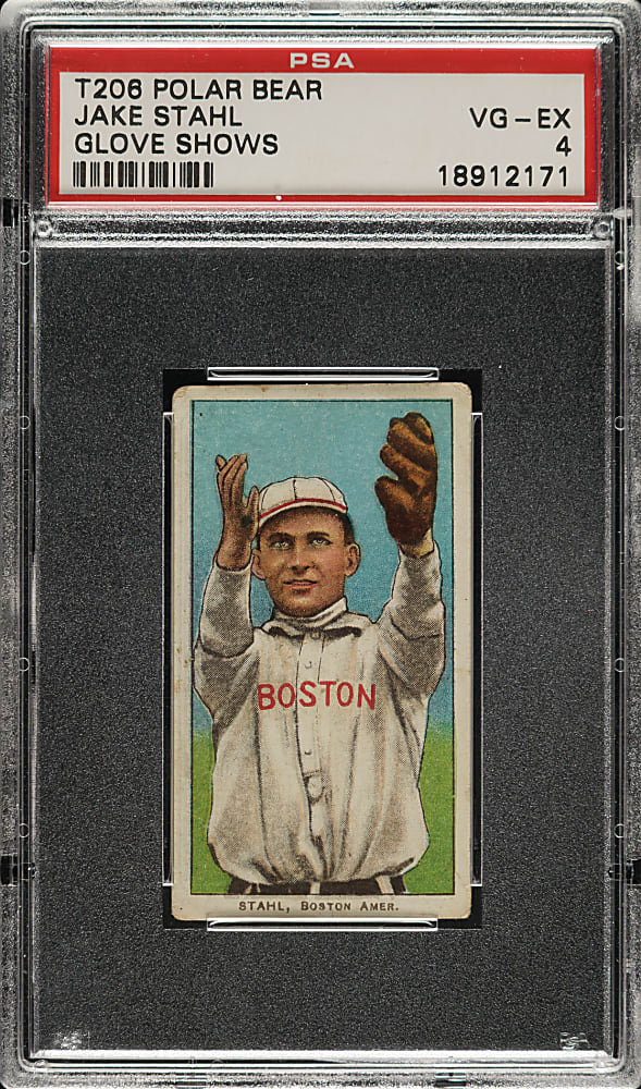 1909-1911 T206 White Border Jake Stahl Glove Shows PSA VG-EX 4 - Polar Bear Back