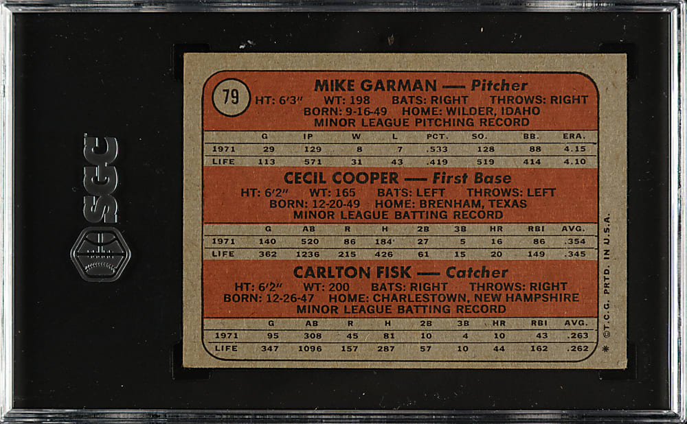 1972 Topps #79 Carlton Fisk Rookie SGC VG/EX+ 4.5