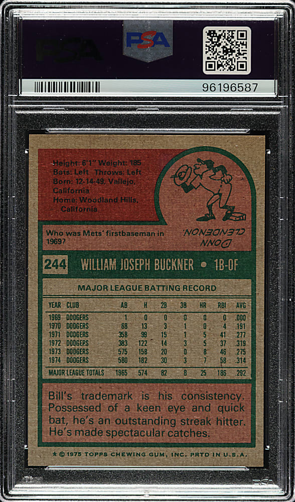 1975 Topps #244 Bill Buckner PSA NM-MT 8