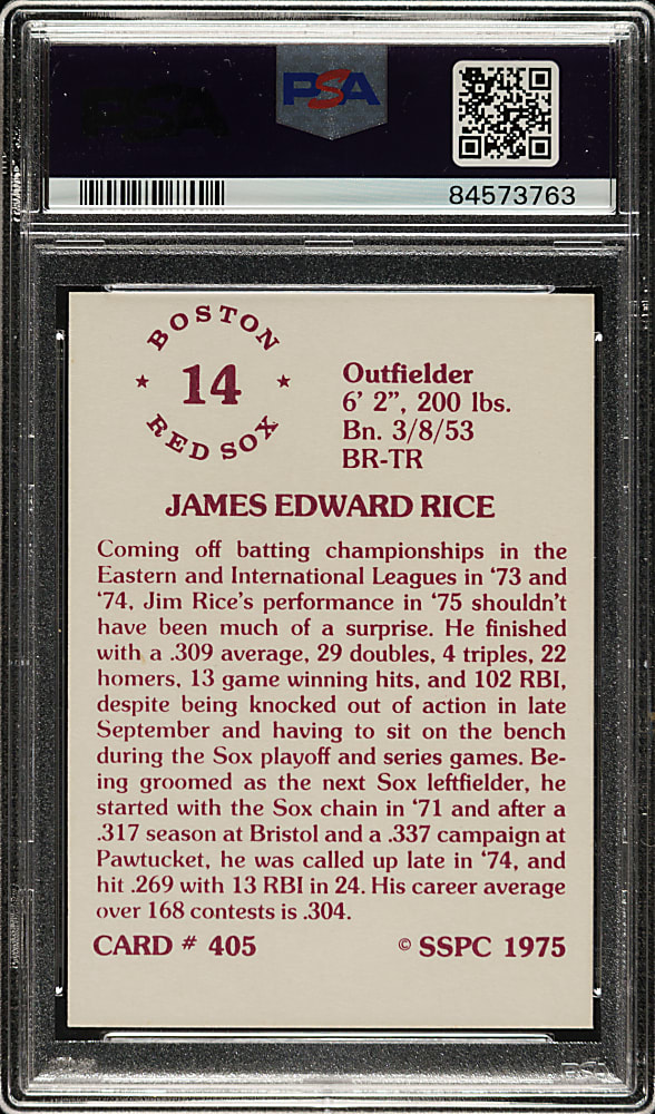 1975 SSPC #405 Jim Rice PSA MINT 9
