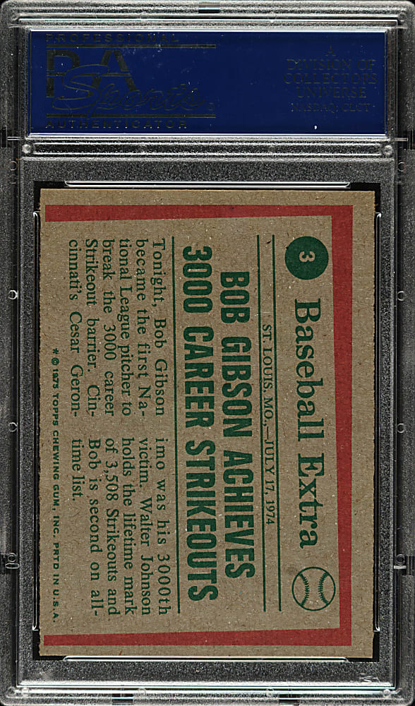 1975 Topps Mini #3 Bob Gibson Highlights PSA NM-MT 8 (OC)