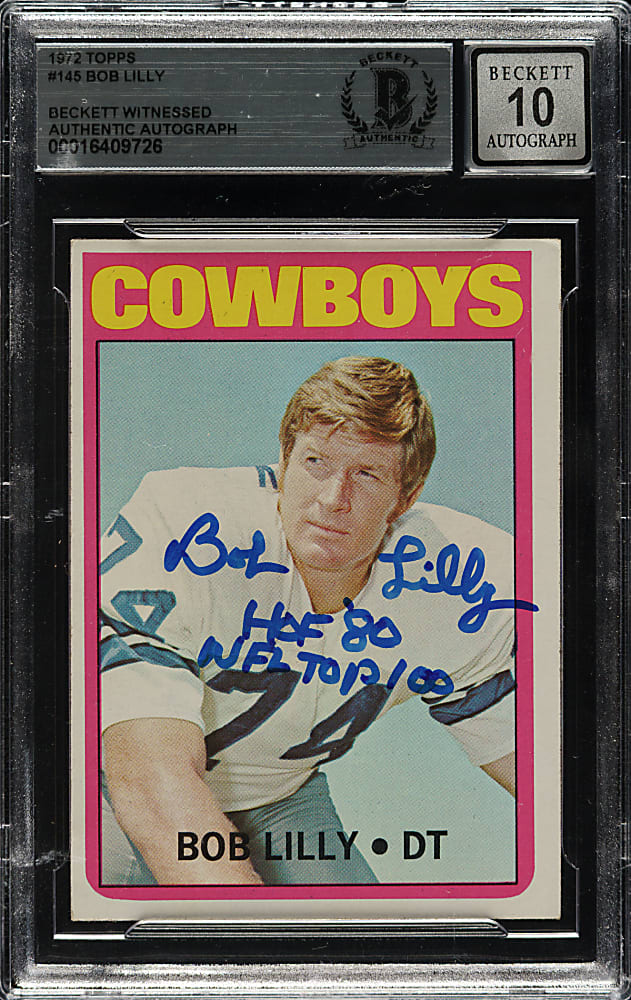 Signed 1972 Topps Football #145 Bob Lilly Beckett GEM MINT 10 Signature