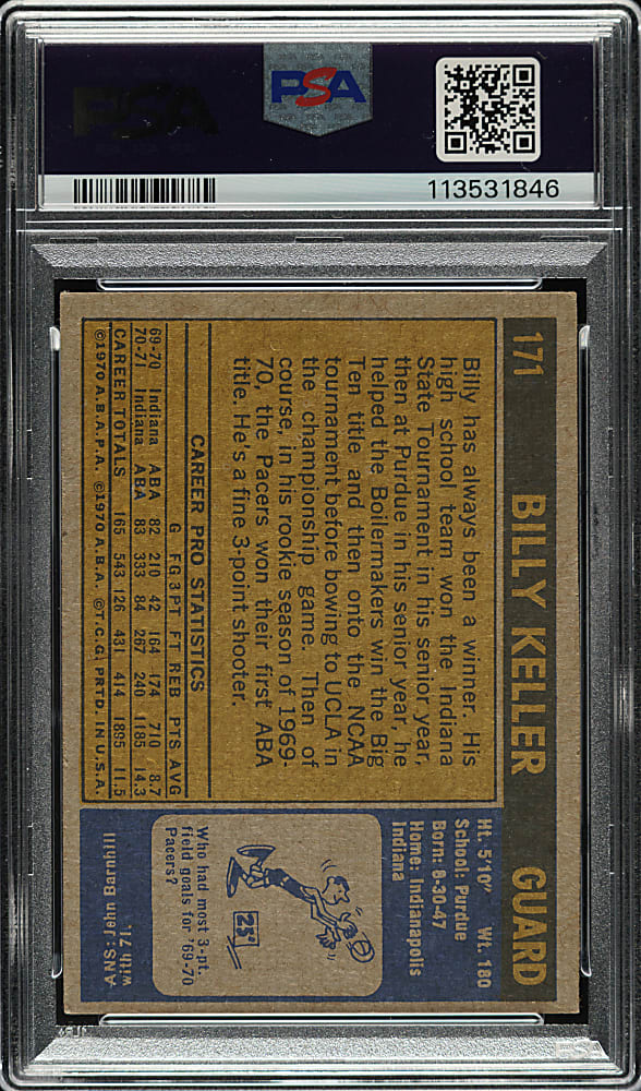 Signed 1971-1972 Topps Basketball #171 Billy Keller PSA/DNA GEM MINT 10