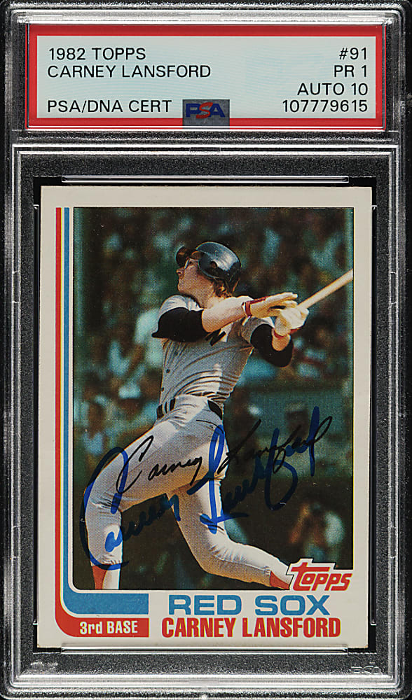 Signed 1982 Topps #91 Carney Lansford PSA POOR 1 with GEM MINT 10 Signature