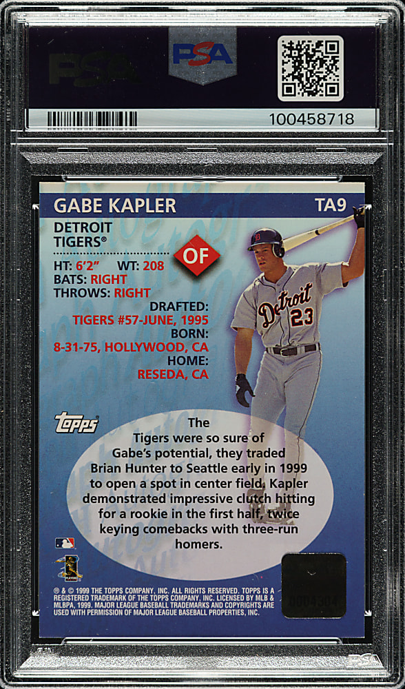 2000 Topps Autographs #TA9 Gabe Kapler PSA MINT 9 with MINT 9 Signature