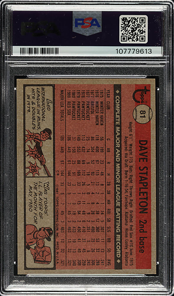 Signed 1981 Topps #81 Dave Stapleton PSA EX-MT 6 with GEM MINT 10 Signature