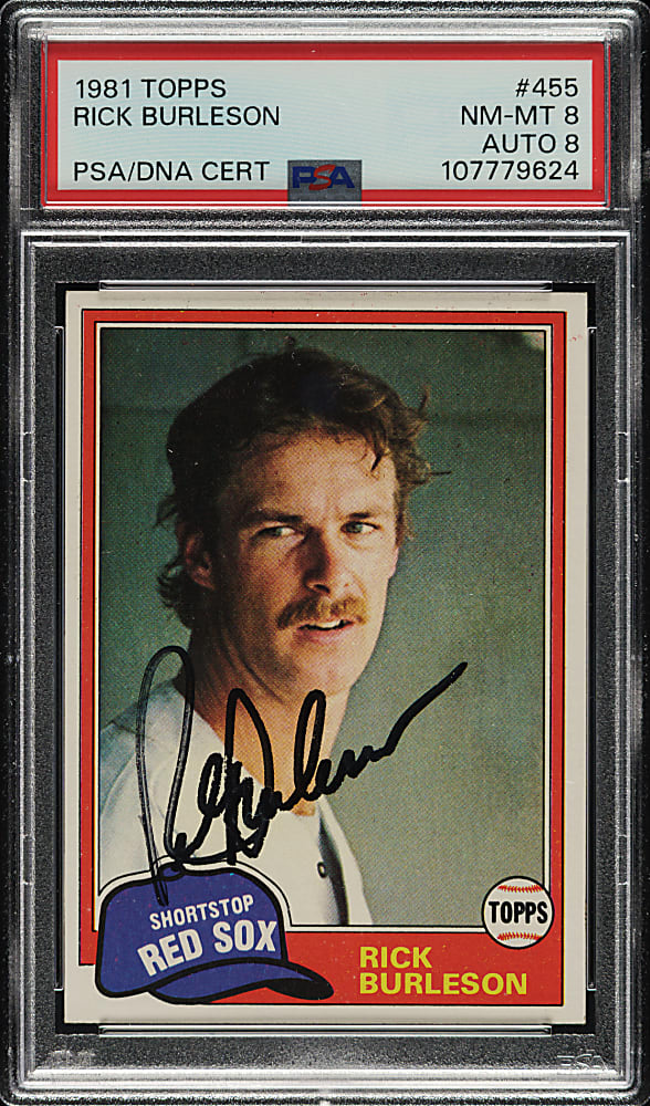 Signed 1981 Topps #455 Rick Burleson PSA NM-MT 8 with NM-MT 8 Signature