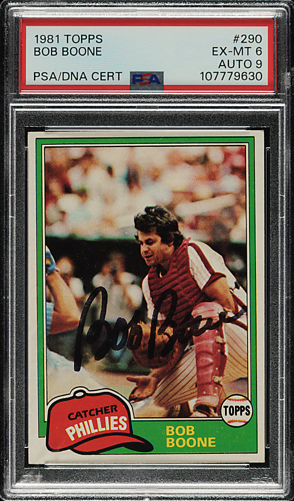 Signed 1981 Topps #290 Bob Boone PSA EX-MT 6 with MINT 9 Signature